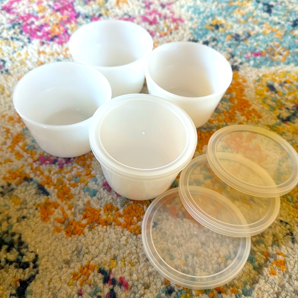 Vintage Glasbake ramekins with lids-perfect for charcuterie boards